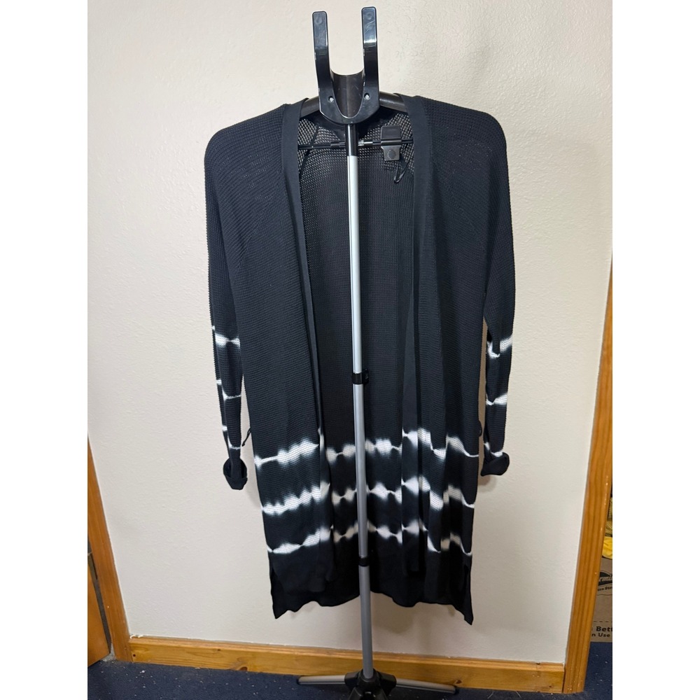 Simply Vera Vera Wang Womens Black White Tie Dye Waffle Knit Long Cardigan M